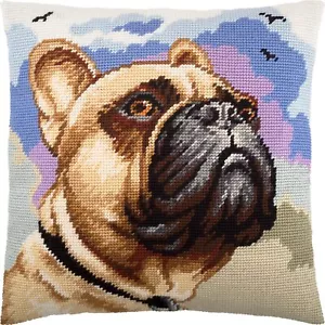 Hágalo usted mismo Kit de almohada de punta de aguja/tapiz "Bulldog Francés" 16x16 pulgadas/40x40 cm - Imagen 1 de 3