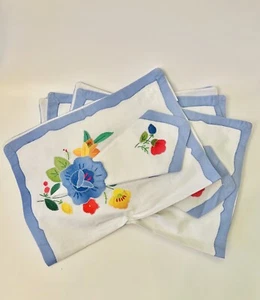 6 Linen Napkins And 6 Placemats With Floral Pocket Hand Made Floral Appliqué NWT - Picture 1 of 6
