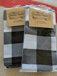 8 Robert Stanley Black and White Buffalo Check 18”x 18” Napkins NEW - Picture 1 of 2
