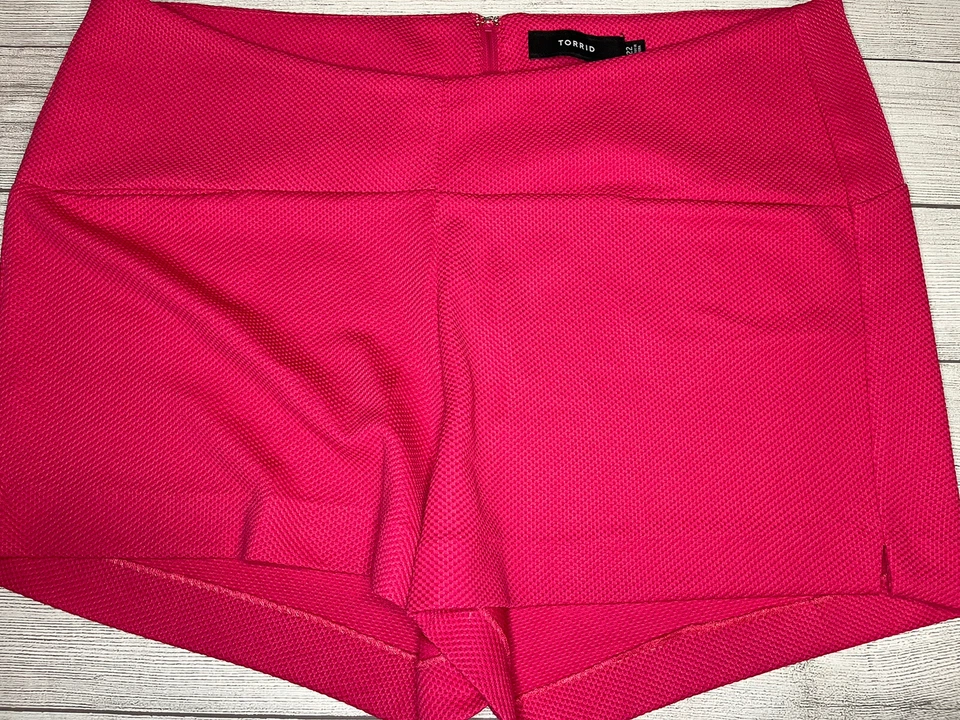 TORRID 22 Hot Pink Dress Shorts High Rise Stretch Zipper Back 3.5” Plus Barbie - Image 1 of 4