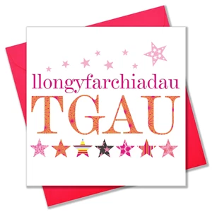 Carta gallese Congratulations GCSE TGAU, risultati esame, stelle rosa - Foto 1 di 2