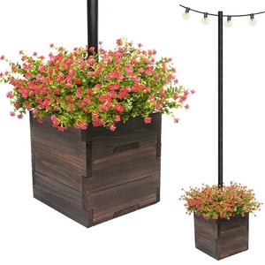Large Decorative Wooden Planter w/ Universal Pole Support for String Light Po... - Picture 1 of 7