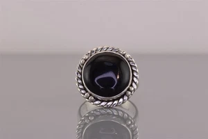 Sterling Silver Round Twisted Cable Black Onyx Button Band Ring 9g 925 Sz: 8 - Picture 1 of 8