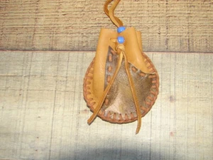 Deerskin Leather Medicine Bag, Native American Handcrafted Necklace Pouch, 3" - Picture 1 of 7
