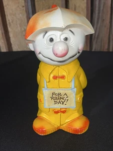 Play Pal Plastic 1971 For a Rainy Day Clown Bank Umbrella Hat Yellow Red Big Eye - Picture 1 of 10
