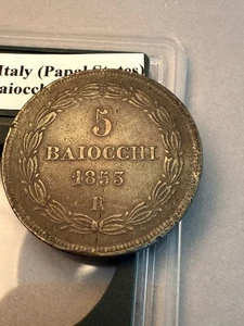 1853 R 5 Baiocchi Italy Vatican Papal States Year VII w/ Plastic Case! - Picture 1 of 24