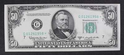 Choice AU Series 1950D $50 Chicago district Federal Reserve STAR Note - Image 1 of 3