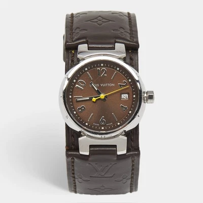 Pandereta Louis Vuitton marrón de acero inoxidable y cuero Q1211 para mujer Foto 1 de 4