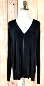 Chicos Travelers Size 3 Black Rhinestone Zip Front Cardigan Jacket Semi Sheer - Picture 1 of 7