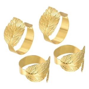 Tovagliolo cerchio,4pz 44mm ID Lega Foglia Tovagliolo Fibbie,Oro Tonalità - Foto 1 di 5