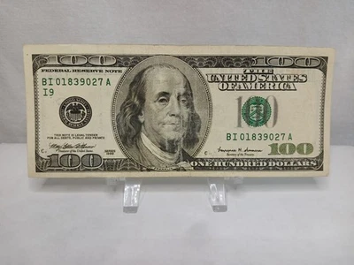 $100 Franklin 1999 U.S Currency # BI 01839027 A Extra Ink Reverse - Image 1 of 4