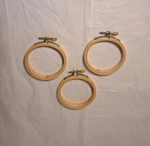 3 Inch Small Round Wooden Embroidery Cross Stitch Hoop Made in Taiwan Set Of 3 - Picture 1 of 3