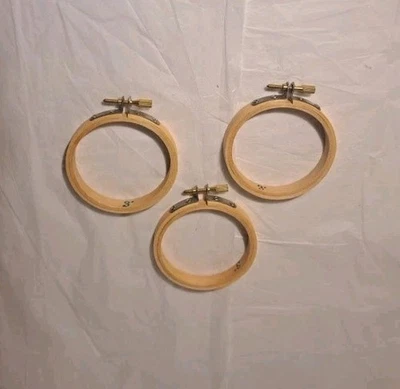 3 Inch Small Round Wooden Embroidery Cross Stitch Hoop Made in Taiwan Set Of 3 - Image 1 of 3