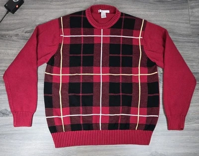 Suéter Geoffrey Beene Para Hombre Grande Rojo A Cuadros Manga Larga Preppy Core Foto 1 de 4