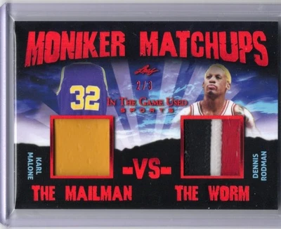 2020 Leaf In The Game Used Moniker Matchups Red Dual Jersey Rodman Malone 2/3 - Image 1 of 2