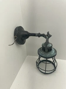 Vintage Copper Outdoor Wall Sconce With Green Patina - Picture 1 of 9
