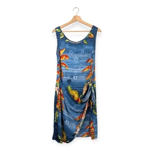 Vestido Hilo Hattie Azul Naranja Rojo Sin Mangas Hawaiano Sarong L Hecho en Hawaii  - Imagen 1 de 5