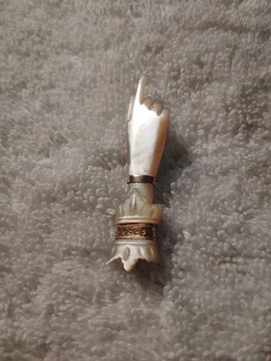 Victorian Mother Of Pearl Hand Brooch Pin W/ Gilt Cut Antique Figural Jewelry .  - Image 1 of 3