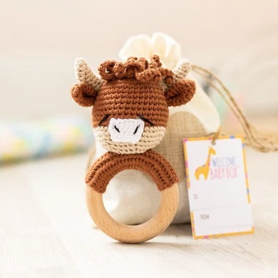  Детские погремушки для коровы | вязаная крючком горная погремушка для коровы | детский душ, новый детский подарок |  - Изображение 1 из 3