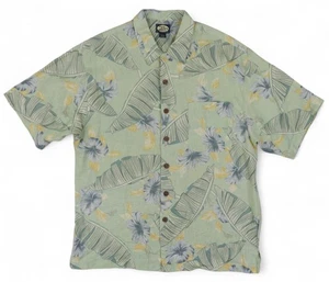Tommy Bahama Camp Shirt Mens Large Green Linen Floral Hawaiian Button Up - Picture 1 of 7