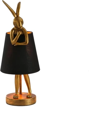 Cute Rabbit Animal Table Lamp, Creative Gold Resin Apron LED 15.7" Black Shade - Image 1 of 4