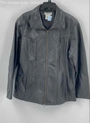 Chaqueta de motocicleta Coldwater Creek de cuero negra manga larga para mujer talla XL Foto 1 de 4