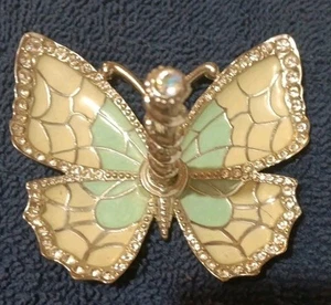Soporte de anillo de mariposa de metal plateado amarillo pálido esmalte azul estrás - Imagen 1 de 13