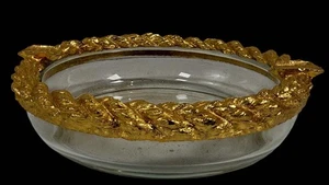 Vintage Nautical Glass & Metal Brass Ashtray Rope Design - Picture 1 of 6