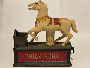 Antique Original Cast Iron TRICK PONY - from the Book of Knowledge- Coin Bank - Picture 1 of 20