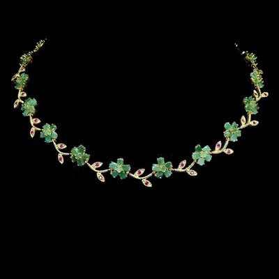 Collar de plata de ley 925 esmeralda ovalada 4x3 mm flor rubí piedras preciosas joyería 18 Foto 1 de 4
