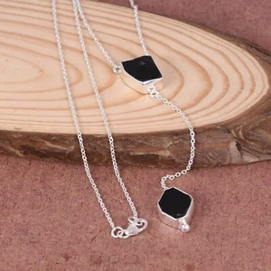 Beautiful Delicate 925 Sterling Silver Black Onyx Lariat Y Drop Chain Necklace - Picture 1 of 8