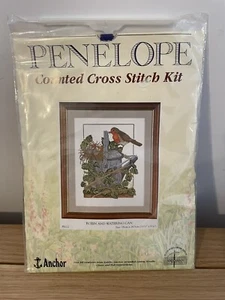 Kit punti croce vintage 1992 Penelope contati Robin & annaffiatore 29 cm x 24,5 - Foto 1 di 10