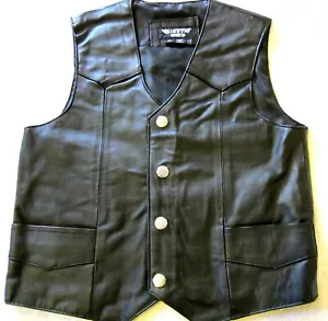 KIDS TODDLER BLACK SOFT LEATHER BIKER MOTORCYCLE VEST LARGE - Picture 1 of 4