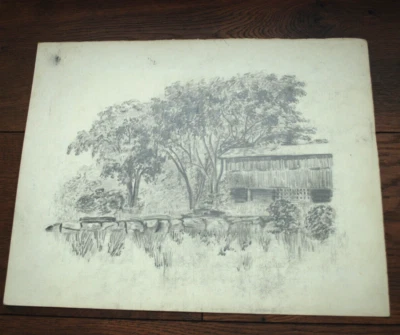 3 Lápiz Dibujo Vintage ELSA WEST Original FIRMADO ME Maine House Port Boat Bay Foto 1 de 4