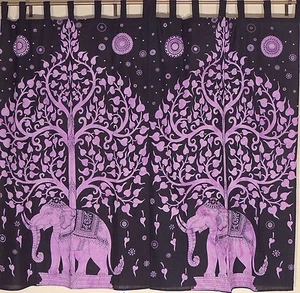 Purple Window Curtains - 2 Elegant Tree of Life Elephant Ethnic India Panels 78" - Picture 1 of 3