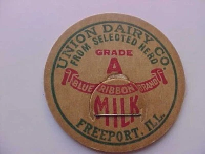 Tapa de botella de leche UNION DAIRY CINTA AZUL MARCA GRADO A LECHE FREEPORT ILLINOIS (D) Foto 1 de 4