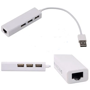 Adaptador Ethernet LAN rápida 3HUB USB 2.0 a Rj45 para computadora portátil MacBook Air Pro PC NUEVO - Imagen 1 de 6