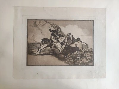 GOYA, Tauromachie pl. 1. " Modo con que les ambiguos espanoles [...]" EAU FORTE - Photo 1/4