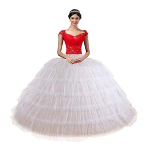 White Petticoat for Wedding Dress 6 Hoop 6 Layers Tulle Ball Gown Prom Crinoline - Picture 1 of 3