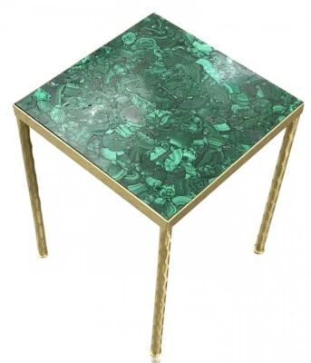 Malachite Random Green Marble Coffee Dining Side Square Table Top Home Decor Art - Image 1 of 3