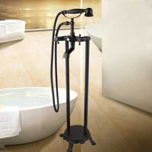 Black Oil Rubber Bronze Shower Head Wall Mount Bathtub Free Standing Faucet Set - Picture 1 of 7