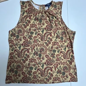 Chaps Tank Blouse Womens PL Tan Paisley Sleeveless Career - Picture 1 of 14
