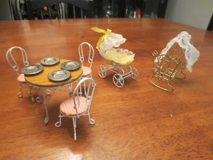 Vintage Dollhouse Furniture White & Gold Metal Lot of 6 Pieces Price Products - Picture 1 of 9