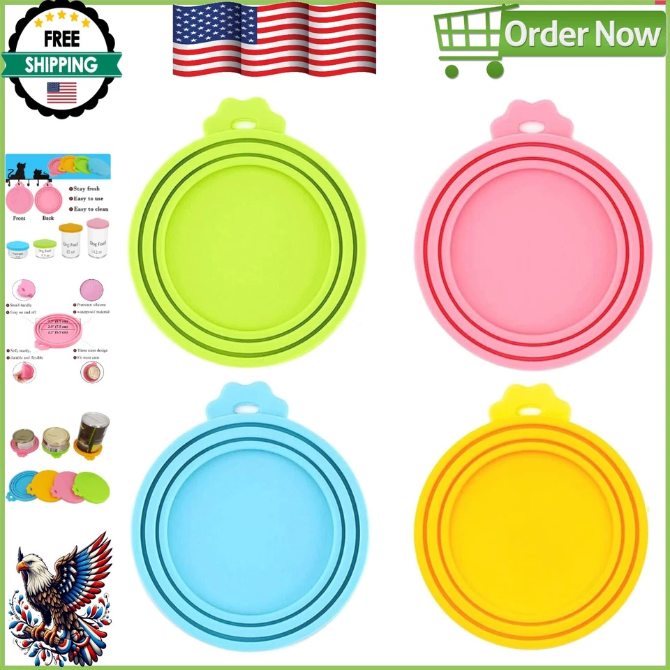 Universal BPA Silicone Can Lids Covers for Dog and Cat Food 4pcs Multicolor