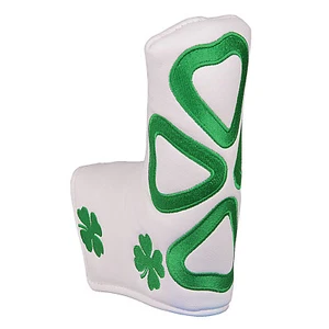 White Leather Lucky Clover Golf Blade Putter Head Cover with Magnetic Closure - Picture 1 of 5