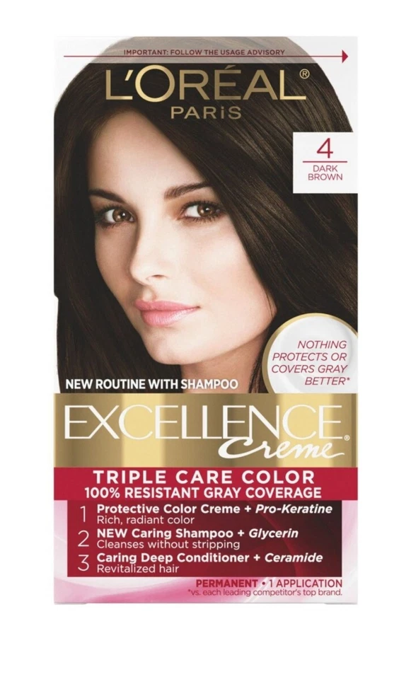 (Paquete de 6) Color de cabello triple protección L’Oreal Paris Excellence, marrón oscuro 4 Foto 1 de 4