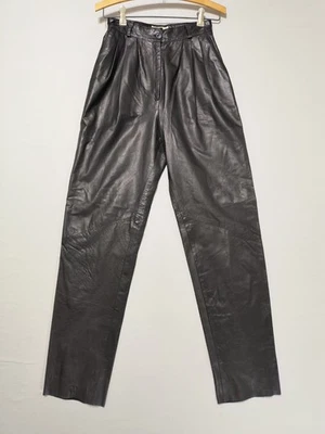 Pantalones de cuero negros plisados vintage Vakko para mujer talla 6 (25x32) PRECIOSOS Foto 1 de 4