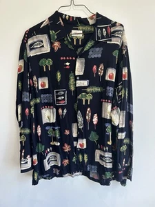 Vintage Brioni SPORT Hawaiian Shirt Mens XXL Rayon Made In Italy Navy Print - Picture 1 of 6