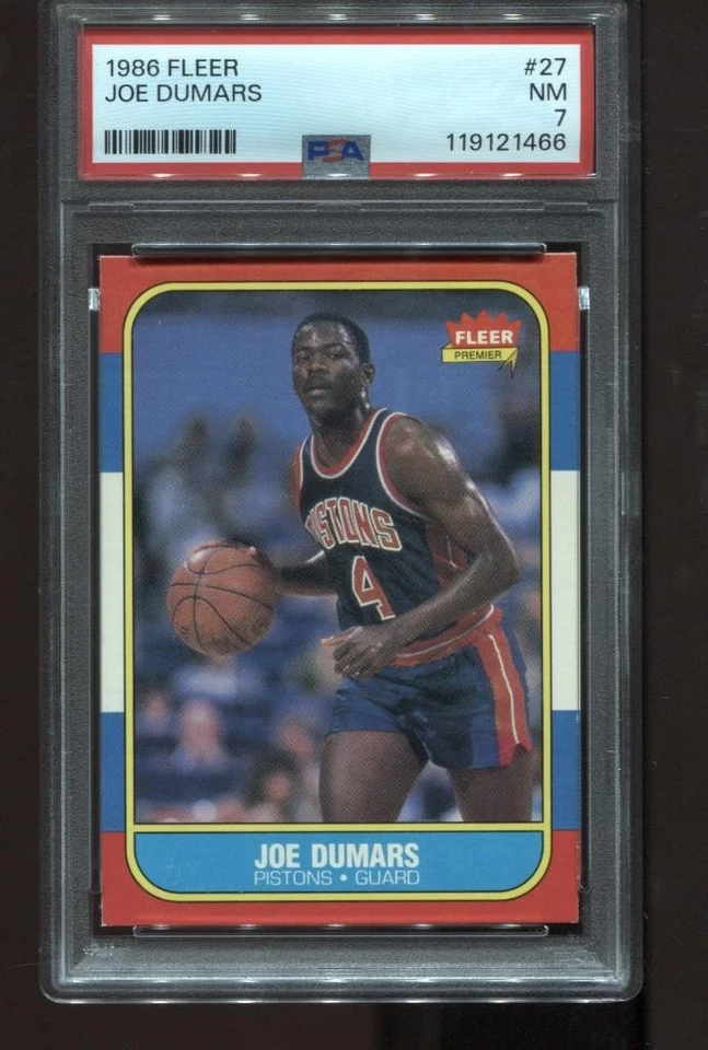Tarjeta de radiocontrol Joe Dumars Rookie 1986-87 Fleer #27 NBA Detroit Pistons PSA 7 Foto 1 de 2