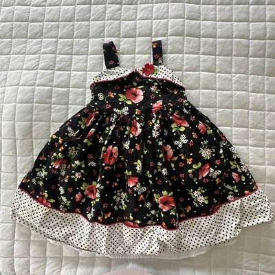 Vestido Marmellata Niñas 5 Negro Floral Solero Fiesta Lunares Borde Primavera Fiesta Foto 1 de 4